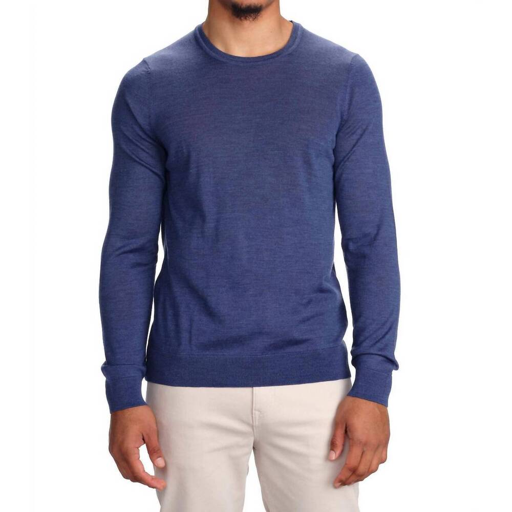 NEW GARNET CLOTHIERS merino wool solid crew neck sweater in navy